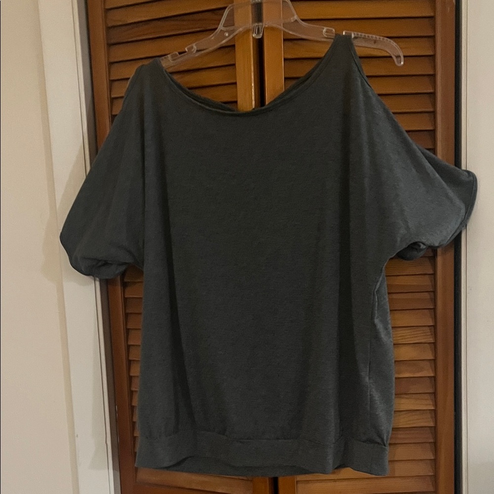 SHEIN Dark Charcoal Short Sleeve Wide Neck Tee